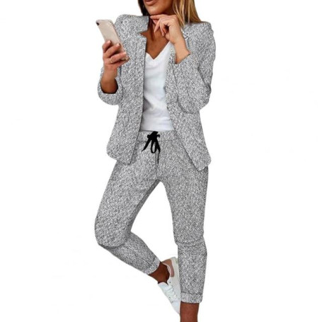 Women 2Pcs/Set Fabulous Long Sleeves Blazer Pants Suit Firm Stitching Comfortable Business Set