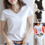 Women's T Shirt V Neck Tops Summer Female Short Sleeve Black White T-shirt Round Neck Casual Tee Shirts Basic Tee