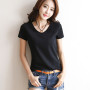 Women's T Shirt V Neck Tops Summer Female Short Sleeve Black White T-shirt Round Neck Casual Tee Shirts Basic Tee