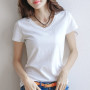 Women's T Shirt V Neck Tops Summer Female Short Sleeve Black White T-shirt Round Neck Casual Tee Shirts Basic Tee