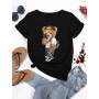 Women's T-shirt Mask Bear Printed Tshirt Female Casual T Shirt Cartoon Bear Harajuku Female Summer Short Sleeved Unisex Top Tees