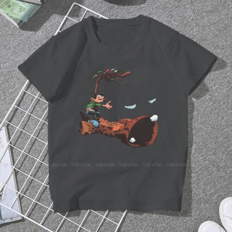 Playing Harp Women Tshirts Gaston Lagaffe Comics Grunge Vintage Female Clothing Large Cotton Graphic Clothes