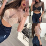 S-XL Transparent Hot Drill Crop Top Women Short Sleeve Mesh Sheer Camisole Crop Tops Female Shirt Blouse Tee Top Women