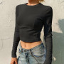 Summer Long Sleeve T-shirts Women Bodycon Tops Solid Basic Ribbed T Shirt Casual Crop Top Tee Shirts Femme Clothes