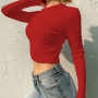 Summer Long Sleeve T-shirts Women Bodycon Tops Solid Basic Ribbed T Shirt Casual Crop Top Tee Shirts Femme Clothes