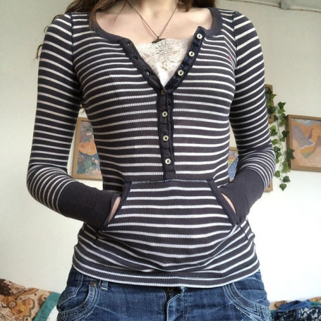 Kawaii Lace Trim Button Tshirts y2k Tops Women Autumn Vintage Fairycore Grunge Retro Full Sleeve Slim Fit Pullovers Tees