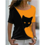 Summer Women's Cat Theme Printed Painting Tee Shirts O-Neck Casual Female Tops Daily Pullover New T Shirt Design Streetwear