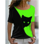 Summer Women's Cat Theme Printed Painting Tee Shirts O-Neck Casual Female Tops Daily Pullover New T Shirt Design Streetwear