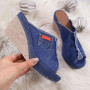 Summer Ladies Shoes With Heels Stylish Womens Blue Cowboy Comfortable Open-Toe Shoes Wedges Platform Open Sandals Slipper