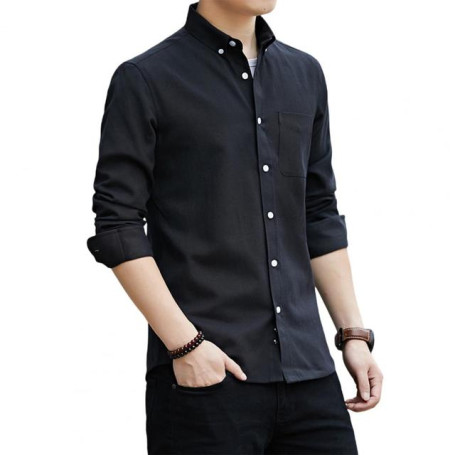 Chic Men Spring Shirt  Button Wash-and-wear Men Shirt  Pure Color Men Shirt