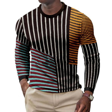 Practical Men Sport Shirts  Stylish Anti-deform Men Sweater  Patchwork Long Sleeve Pullover Sweater