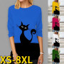 Autumn Winter Round Neck Slim Pullover Loose Tops Animal Printing T-shirt Women's Everyday Retro Elegant Long Sleeve XS-8XL