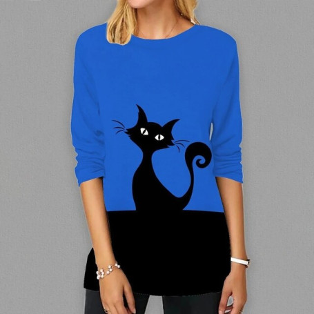 Autumn Winter Round Neck Slim Pullover Loose Tops Animal Printing T-shirt Women's Everyday Retro Elegant Long Sleeve XS-8XL