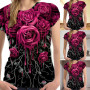 Casual Short Sleeve For Wmen O-Neck Loose Oversized Tops New Rose Fashion Women Flower T Shirt 3D Large Printed Fashion T-shirt