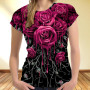 Casual Short Sleeve For Wmen O-Neck Loose Oversized Tops New Rose Fashion Women Flower T Shirt 3D Large Printed Fashion T-shirt