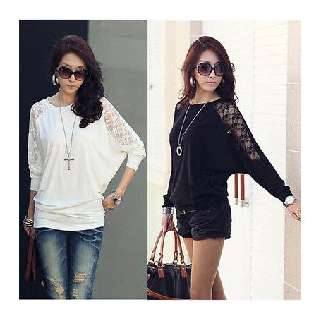 HOT Sexy Women's Ladies Batwing Blouse Tops shirt Dolman Lace Long Sleeves NEW