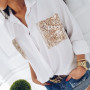 Summer Fashion Casual Newly Women Ladies Shirts Long Sleeve Turn-Down Collar Solid Sequined Pockets Slim Shirts 2 Style