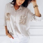 Summer Fashion Casual Newly Women Ladies Shirts Long Sleeve Turn-Down Collar Solid Sequined Pockets Slim Shirts 2 Style