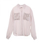 Summer Fashion Casual Newly Women Ladies Shirts Long Sleeve Turn-Down Collar Solid Sequined Pockets Slim Shirts 2 Style