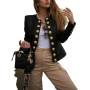 Women Button Casual Coat Cardigan Slim Fit Outerwear Spring Autumn Jackets Black