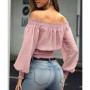 Summer New Women Ruffles Blouse Casual Lace Polka Dot Off Shoulder Shirt Ladies Long Sleeve Tops Blusas Female