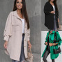 Buttoned Mid Length Shirt Fashion Pure Color Lightweight Windbreaker Jacket Women Pocket Coat Lapel Long Sleeve Jacket Slim Tops