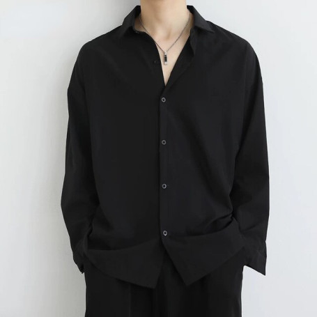 New Black Shirts Men's Long-sleeve Shirt Korean Trendy Button Up Shirt Handsome White Uniform Tops Spring Autumn Casual Men Top