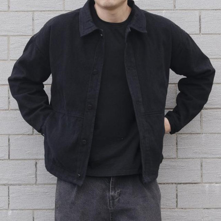 Autumn Winter Denim Jacket Men Black Button Pocket Jean Coat Casual Male Fashion Loose Cargo Japanese Male Jacket Ropa De Hombre