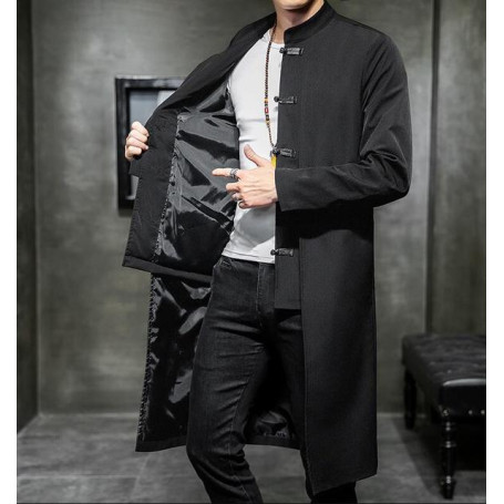 Spring Mens Chinese Style Long Windbreaker Jacket Men Streetwear Oriental Clothes Men Chinese Mandarin Trench Coat