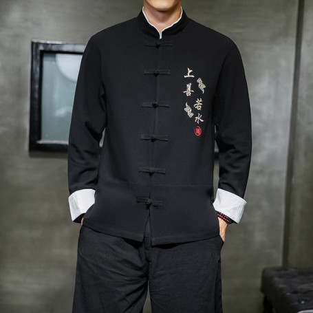 Men Long Sleeve Shirts News Mens Traditional Chinese Clothing Men Cotton Embroidery Crane Kung Fu Uniform Hanfu Blouse Shirts