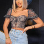 JaneVini Sexy Black Blouses Embroidery Corset Women Shirts Underwire Short Sleeves Strapless See Through Ladies Lace Crop Tops
