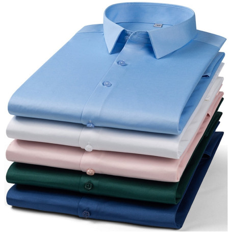 autumn and winter anti-wrinkle seamless cotton stretch bamboo fiber men's shirt long-sleeved solid color business shirt