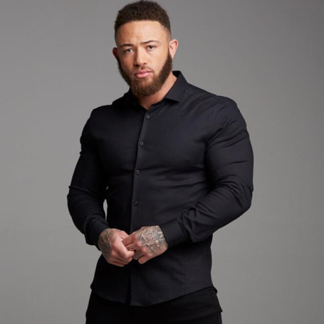 6XL New Autumn and Winter Silk Shirt Men's Long Sleeve Business Casual Comfort Pure Black Elastic 6xl Iron Free Korean Edition
