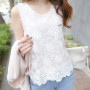 Womens Blouse Shirt Femininas Summer Tops and Blouses Lace Elegant Sleeveless Blusas Crochet Casual Flower Tops Plus Size Women