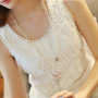 Womens Blouse Shirt Femininas Summer Tops and Blouses Lace Elegant Sleeveless Blusas Crochet Casual Flower Tops Plus Size Women