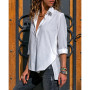 Long Sleeve Women's Blouses Plus Szie Solid White Loose Turn Down Collar Womens Tops And Blouses Office Lady Spring Shirts Top