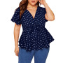 Chiffon Blouse Women's Plus Size V Neck Short Sleeve Shirt Polka Dot Knot Front Oversize Long Sleeve
