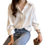 Fashion Women Blouse Solid Color Turn-down Neck Long Sleeve Button up Loose Top Ladies Shirt Blouse Woman Clothing