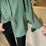 Fashion Women Blouse Solid Color Turn-down Neck Long Sleeve Button up Loose Top Ladies Shirt Blouse Woman Clothing