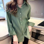 Fashion Women Blouse Solid Color Turn-down Neck Long Sleeve Button up Loose Top Ladies Shirt Blouse Woman Clothing