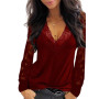 Sexy Women Blouse Deep V Neck Lace Trim See Through Polyester Long Sleeve shirt Blouse Top Women's Clothing женская одежда 2021