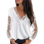 Hot Sale Sexy Women Lace Patchwork See Through Long Sleeve V Neck Loose T-shirt Blouse Summer T Shirt Loose Top T-Shirts