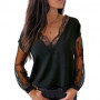 Hot Sale Sexy Women Lace Patchwork See Through Long Sleeve V Neck Loose T-shirt Blouse Summer T Shirt Loose Top T-Shirts