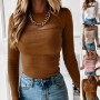 Fashion Women Blouse Chest Hollow Out Long Sleeve Round Neck Slim Basic Shirt Woman Blouse And Top woman clothing