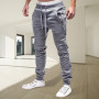 Men Drawstring Zipper Pockets Ankle Tied Sweatpants Sports Trousers Skinny Pants Gyms Pants Men's Casual Loose Trousers Autumn