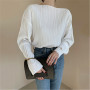 Korean Autumn Simple O-neck Pullover Shirts Solid Color Pleated Women Blouse All-match Long Sleeve Femme Blusas