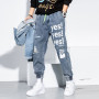 Ripped Jeans Men's Ankle-Length Hip Hop Pants Loose Korean Clothes Casual Joggers Trousers Streetwear Male Letter Print Pants