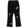 Streetwear Flared Cross Jeans Men and Women Street Tide Brand Straight Loose Wide Leg Pants Casual Trousers  Cargo Pants Women