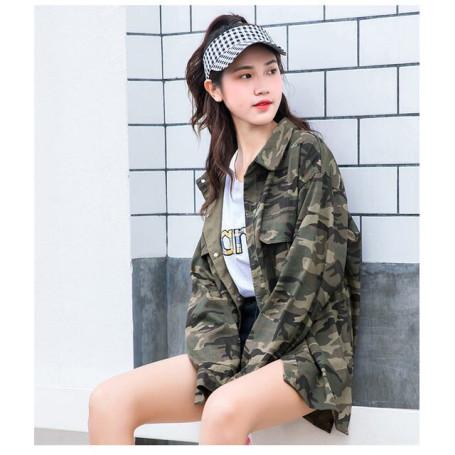 Harajuku Camisa Oversized  Women Blouses Spring Denim Casual Lapel Camouflage Shirt Women Tops Blusas Chaquetas Mujer f649