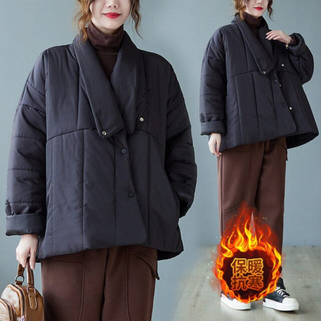 Winter Retro Simple Loose Irregular Padded Jacket Short Coat Leisure Solid Color All-Match Quilted Women Parka Blazer M1621
